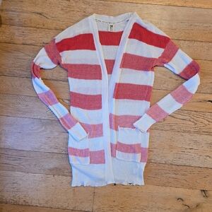 Roxy Red and White Striped Cardigan Sweater coconut girl nautical preppy